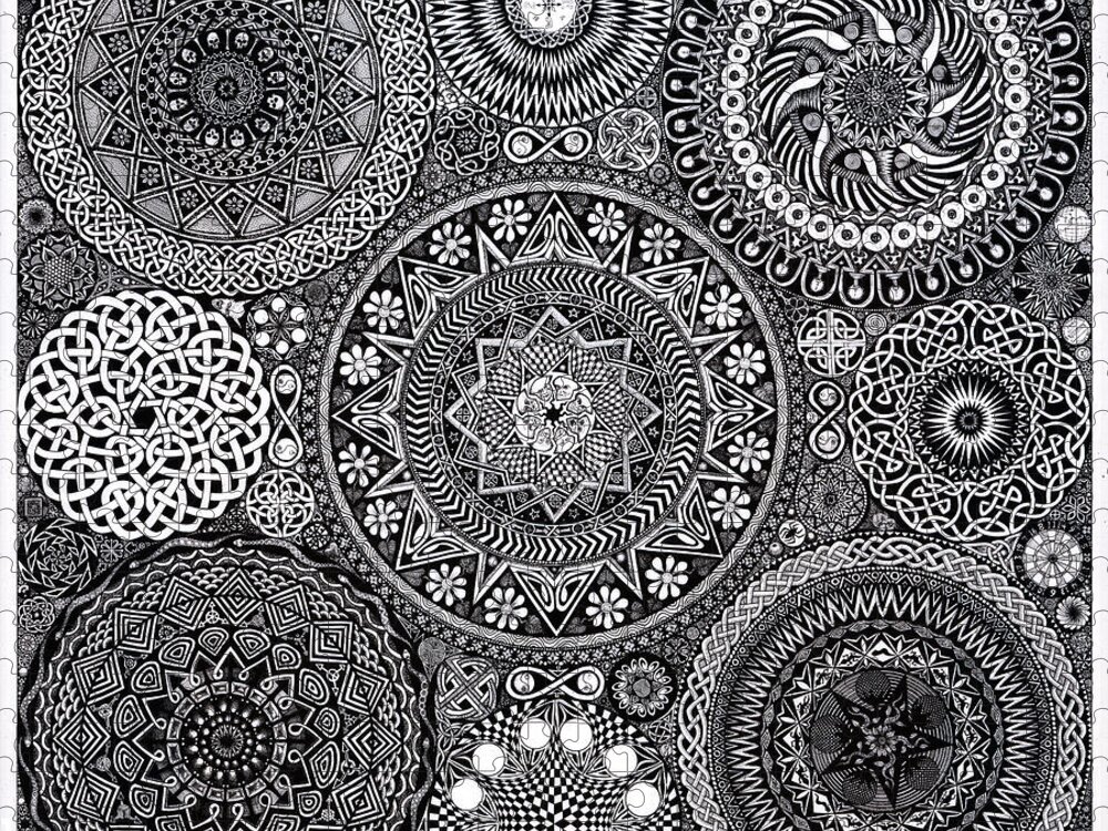 Mandala Jigsaw Puzzle featuring the drawing Mandala Bouquet by Matthew Ridgway
