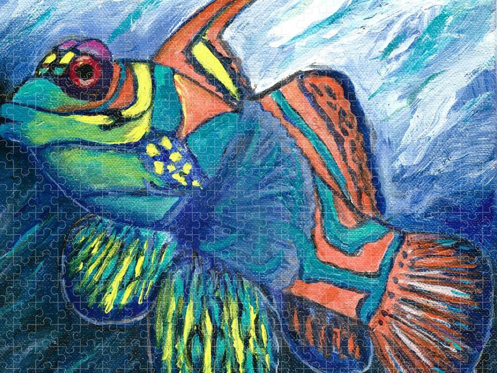 #fish #mandarinfish #colorfulfish #ocean #water #underwater #aquarium #childrensroom #office #lobby Jigsaw Puzzle featuring the painting Mandarinfish by Allison Constantino