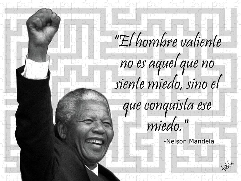 Spanish Quote Jigsaw Puzzle featuring the photograph Mandela - Hombre valiente, frase by Maria Aduke Alabi