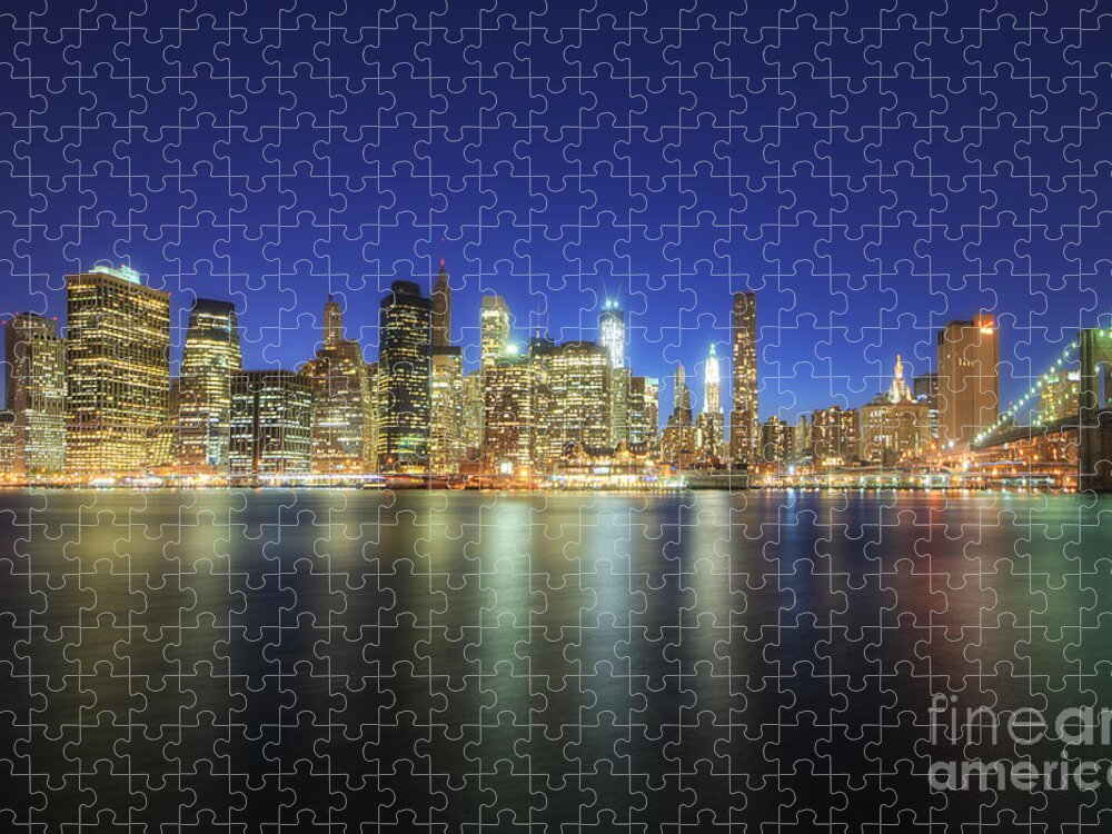 Yhun Suarez Jigsaw Puzzle featuring the photograph Manhattan Nite Lites NYC by Yhun Suarez