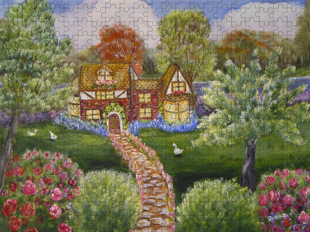 Landscape Jigsaw Puzzle featuring the painting Manor of Yore by Quwatha Valentine