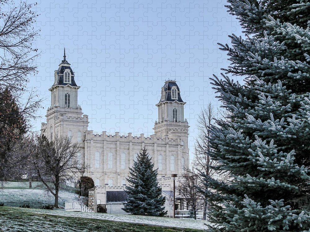Blue Sky Jigsaw Puzzle featuring the photograph Manti Temple on Thanksgiving Morning by K Bradley Washburn