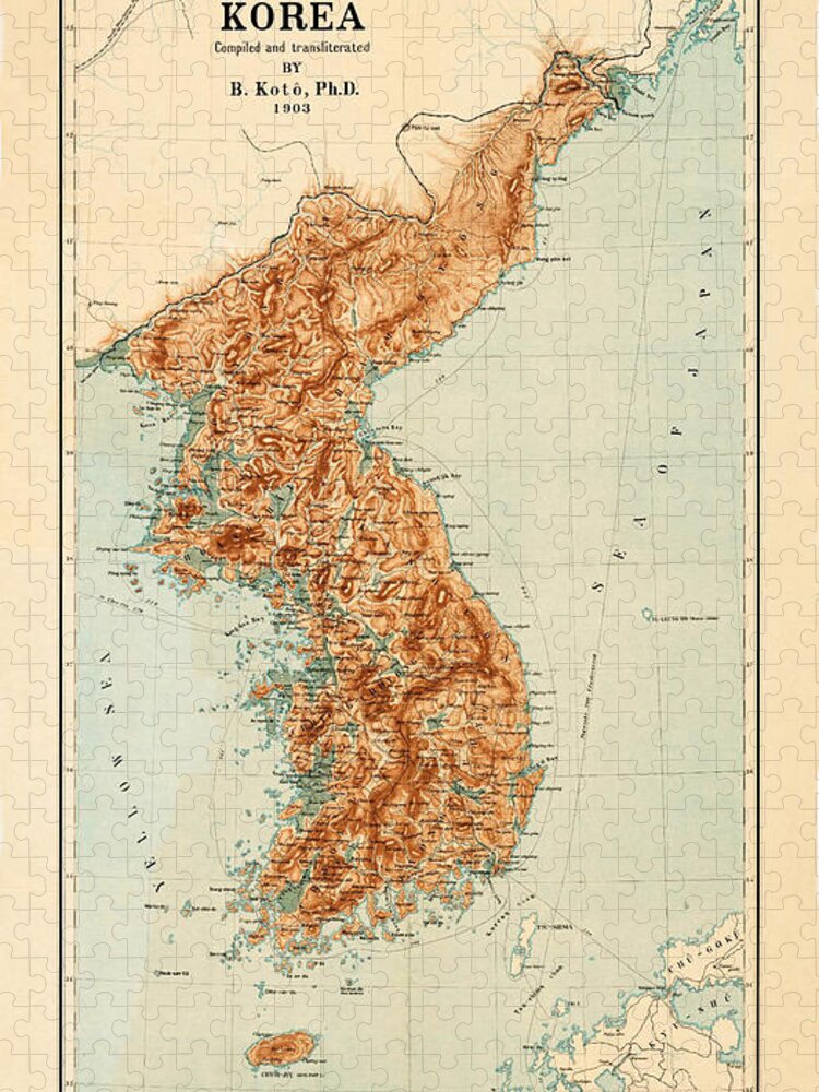 Map Of Korea Jigsaw Puzzle featuring the photograph Map Of Korea 1903 by Andrew Fare