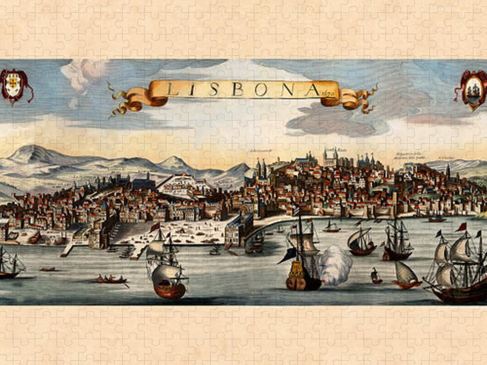 Lisbon Jigsaw Puzzle featuring the photograph Map Of Lisbon 1670 by Andrew Fare