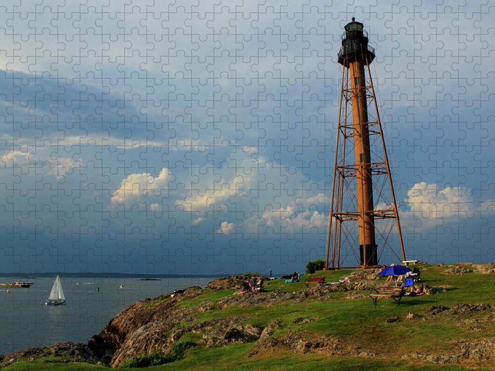 Lighthouse Jigsaw Puzzle featuring the photograph Marblehead Lighthouse Storm Clouds by John Burk