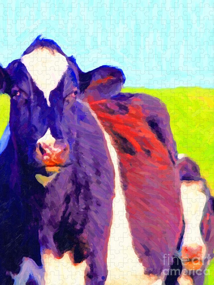 Cow Jigsaw Puzzle featuring the photograph Marching Cow . Photoart by Wingsdomain Art and Photography
