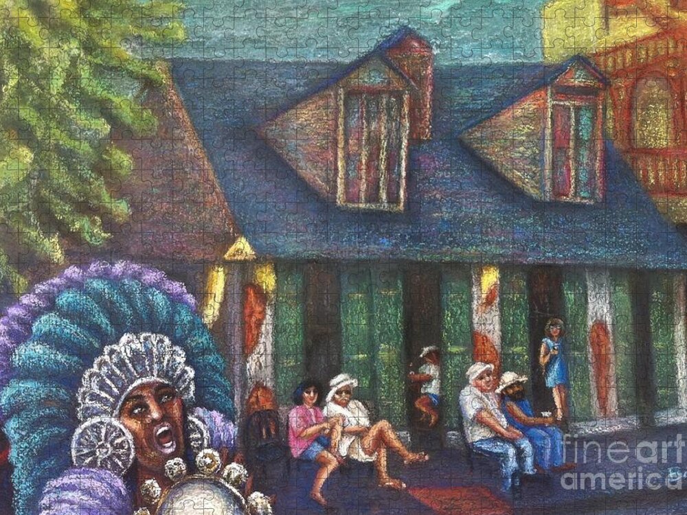 New Orleans Jigsaw Puzzle featuring the painting Mardi Gras Indians at Blacksmith Shop by Beverly Boulet