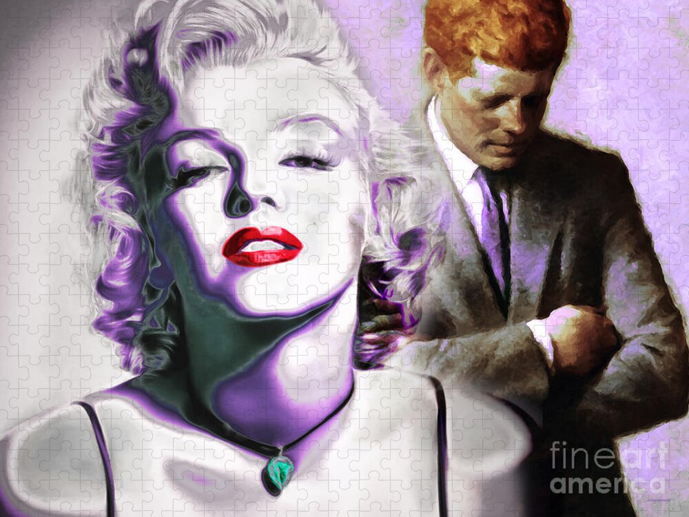 Wingsdomain Jigsaw Puzzle featuring the photograph Marilyn Monroe and John F Kennedy 20160106 Horizontal by Wingsdomain Art and Photography