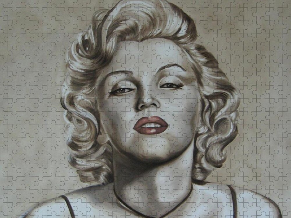 Oil Jigsaw Puzzle featuring the painting Marilyn Monroe by Jindra Noewi