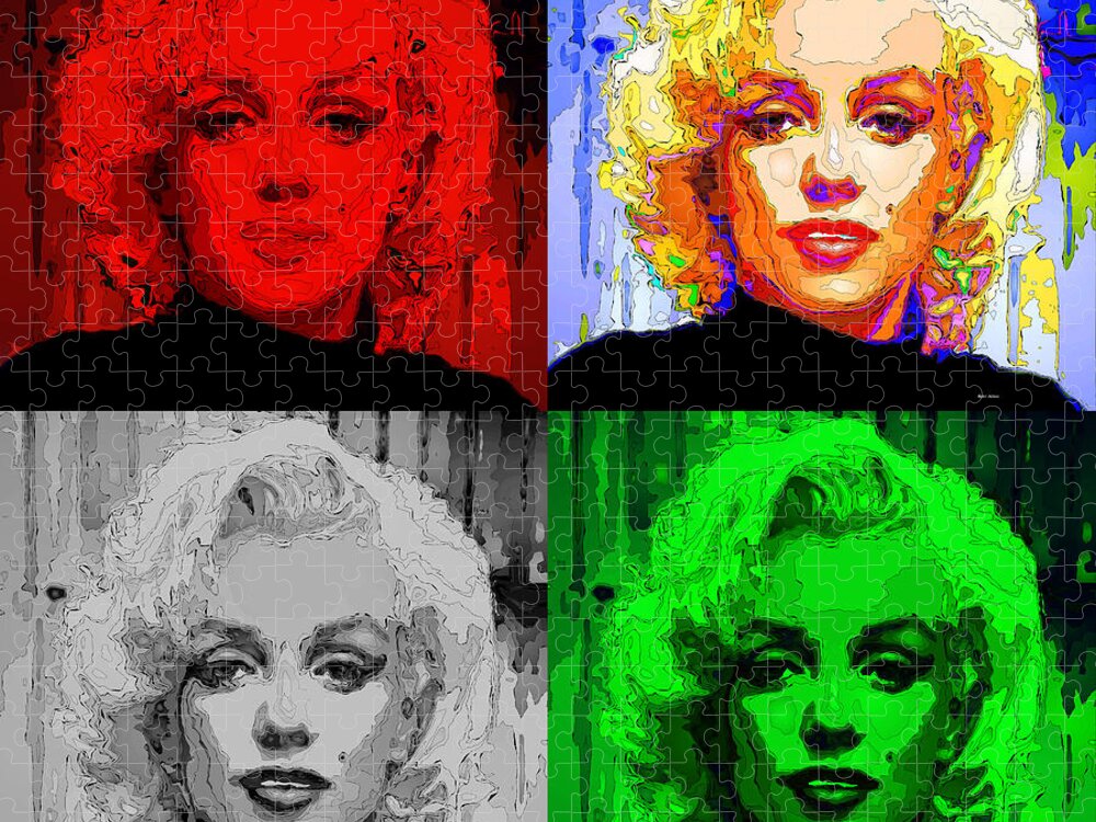 Marilyn Monroe Jigsaw Puzzle featuring the digital art Marilyn Monroe - Quad. Pop Art by Rafael Salazar