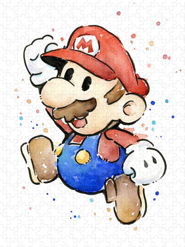 Video Game Jigsaw Puzzle featuring the painting Mario Watercolor Fan Art by Olga Shvartsur