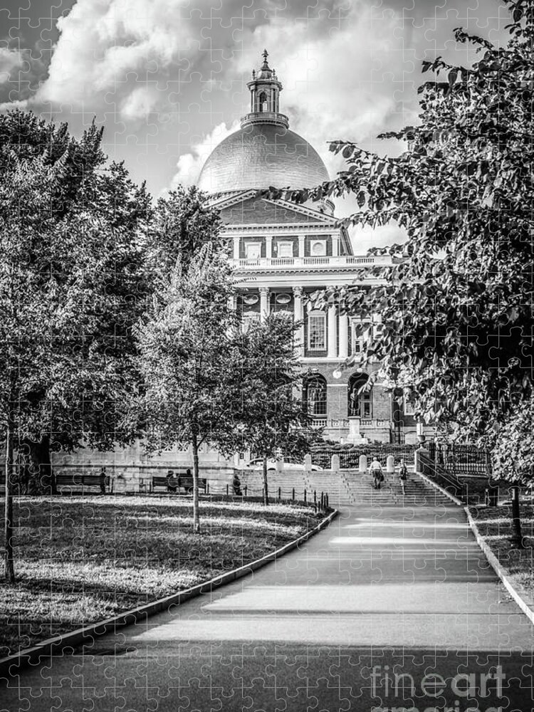 America Jigsaw Puzzle featuring the photograph Massachusetts Statehouse Black and White Photo by Paul Velgos