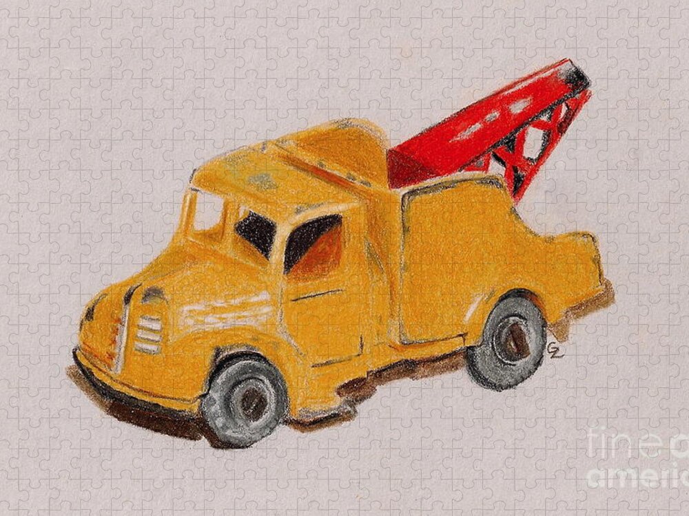 Drawing Jigsaw Puzzle featuring the drawing Matchbox Tow Truck by Glenda Zuckerman