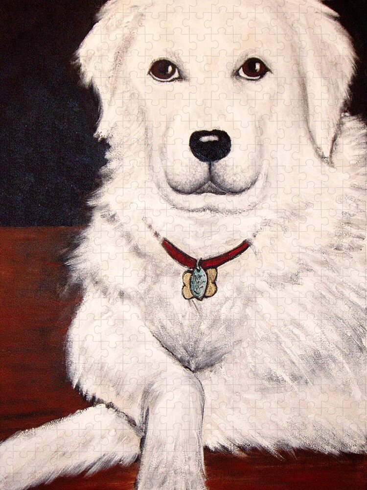 Dog Jigsaw Puzzle featuring the painting Matisse- Portrait of a Hungarian Kuvasz by Nancy Mueller