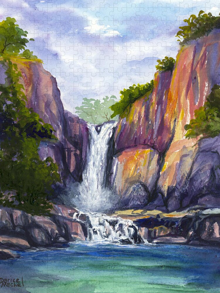 Maui Jigsaw Puzzle featuring the painting Maui Waterfall by Darice Machel McGuire