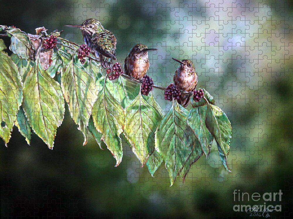 Hummingbird Jigsaw Puzzle featuring the painting Meadow by Lachri