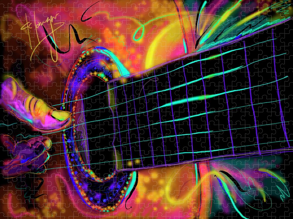 Guitar Jigsaw Puzzle featuring the painting Medianoche by DC Langer