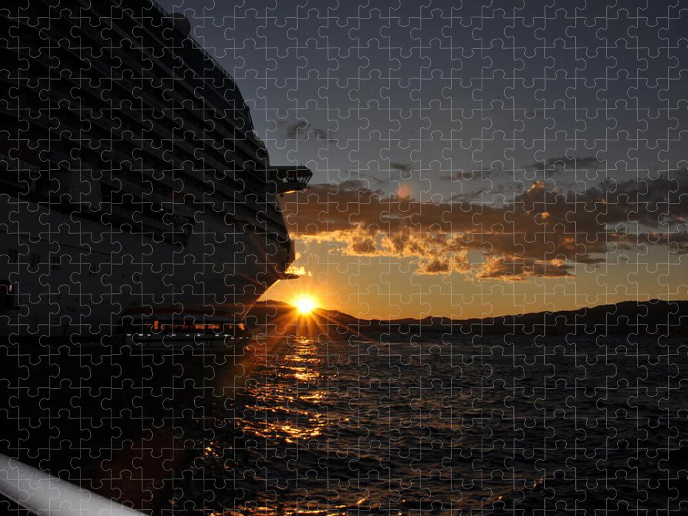 #celebrity Cruise Line Jigsaw Puzzle featuring the photograph Mediterranean Sunset by Cornelia DeDona
