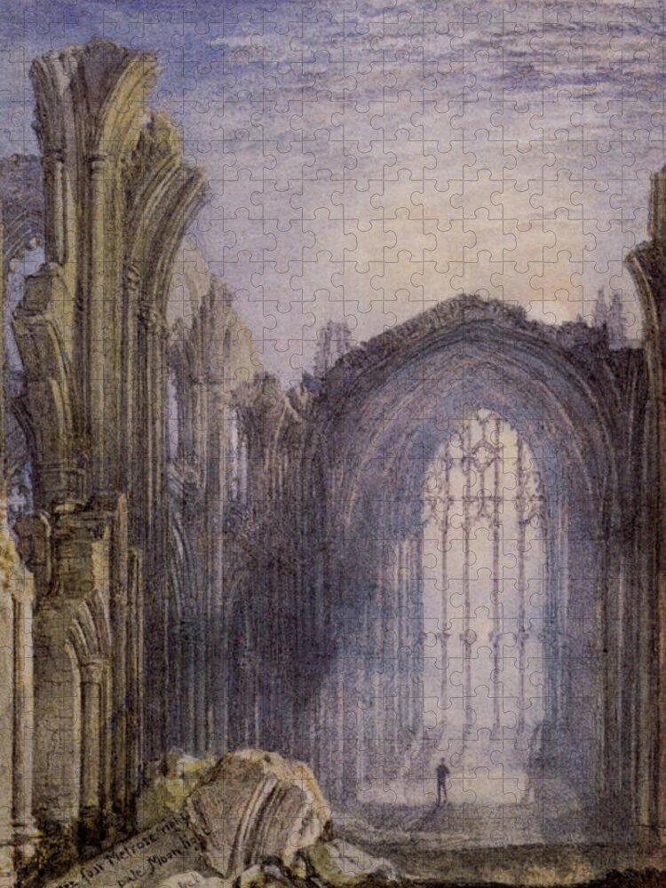 Turner Jigsaw Puzzle featuring the painting Melrose Abbey by Pam Neilands