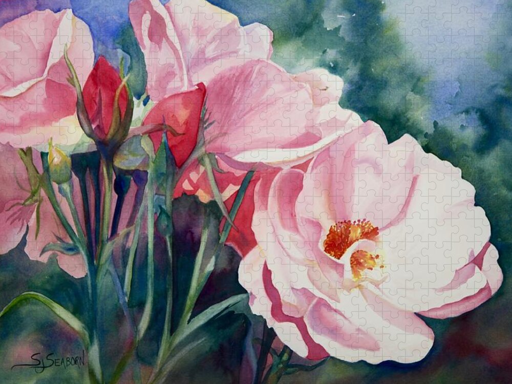 Original Watercolor Jigsaw Puzzle featuring the painting Memorial Rose Garden by Susan Seaborn