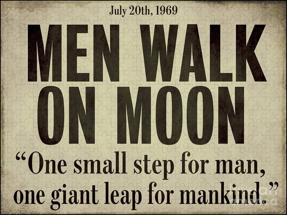 Men Walk On Moon Jigsaw Puzzle featuring the painting Men Walk on Moon Newspaper by Mindy Sommers