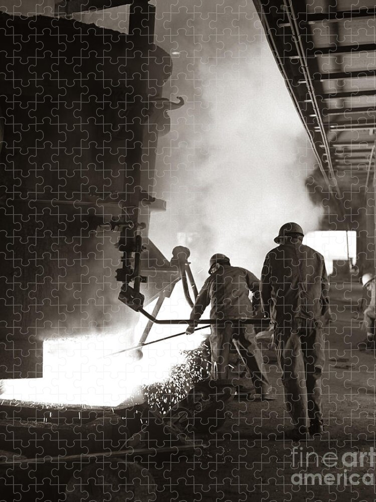 1960s Jigsaw Puzzle featuring the photograph Men Working Blast Furnace At Steel by H. Armstrong Roberts/ClassicStock