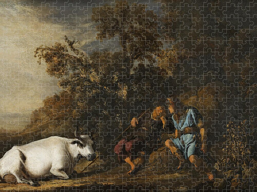 Govert Flinck Jigsaw Puzzle featuring the painting Mercury Argus and Io by Govert Flinck