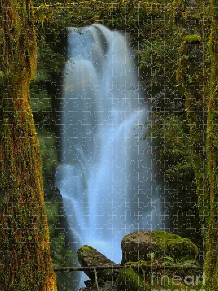 Merriman Falls Jigsaw Puzzle featuring the photograph Meriman Falls Golden Frame by Adam Jewell