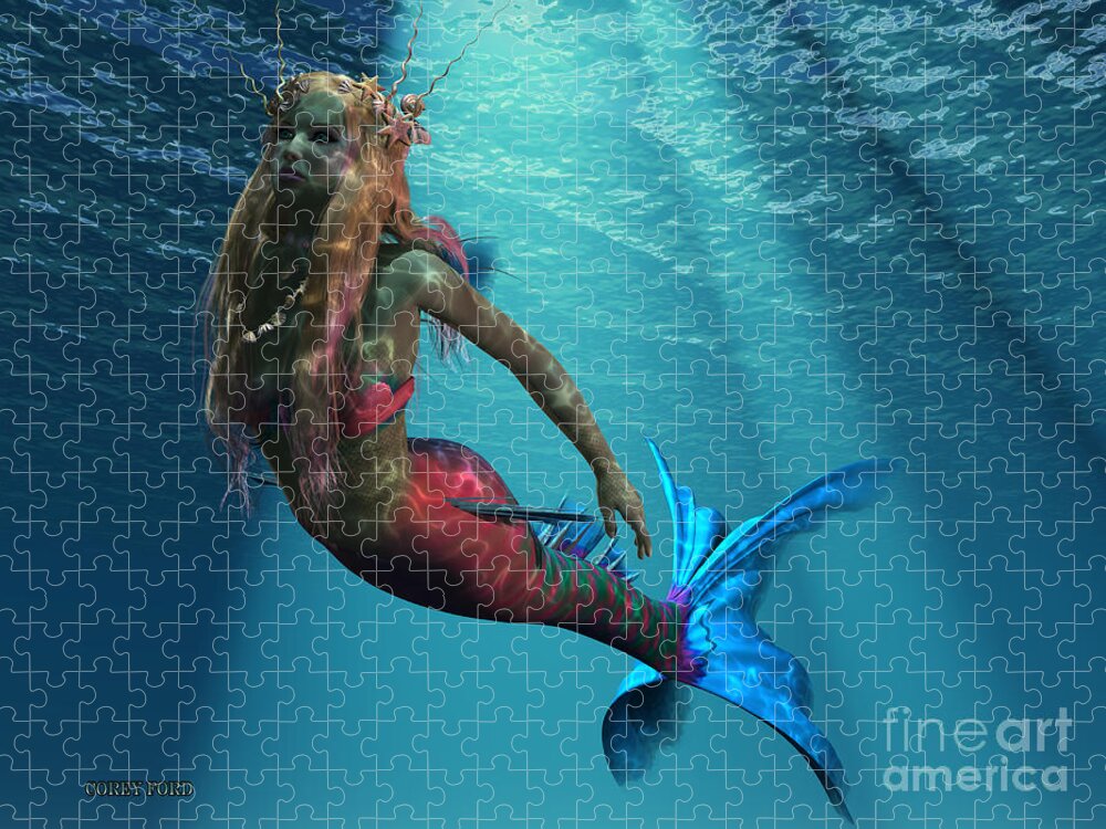 Mermaid Jigsaw Puzzle featuring the painting Mermaid of the Ocean by Corey Ford