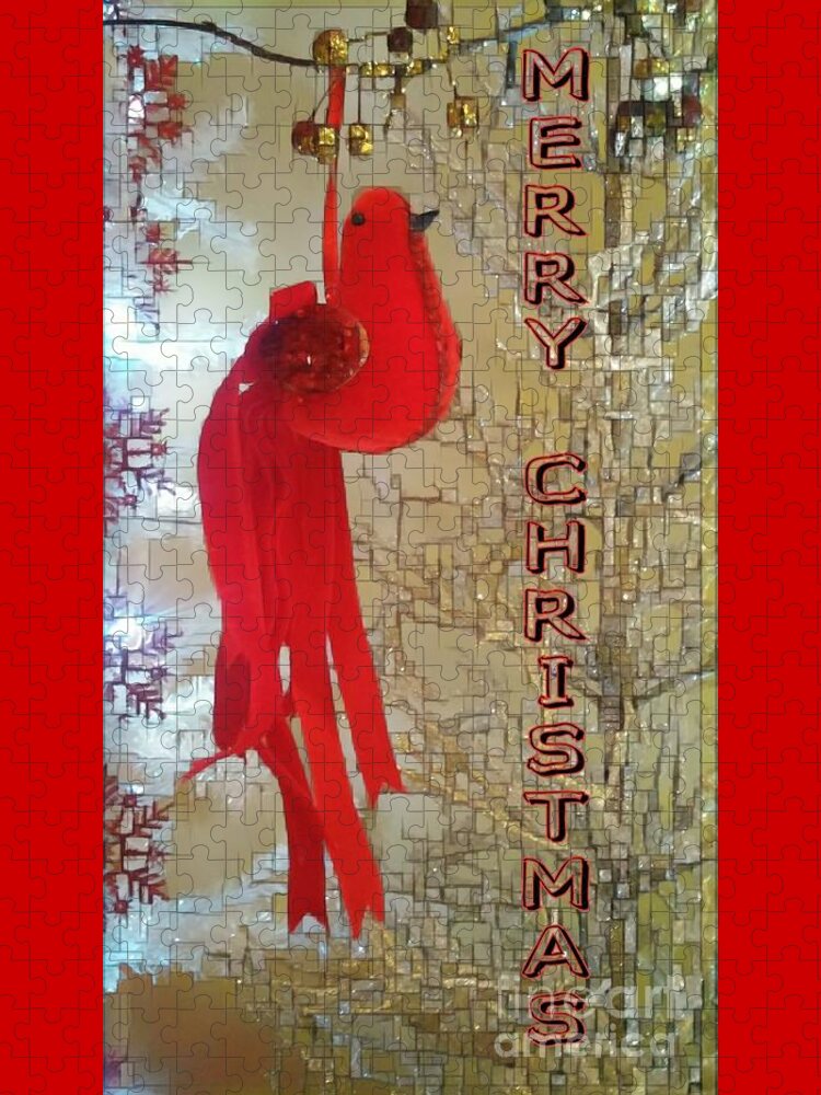 Christmas Card Jigsaw Puzzle featuring the photograph Merry Christmas Cardinal by Jodie Marie Anne Richardson Traugott     aka jm-ART