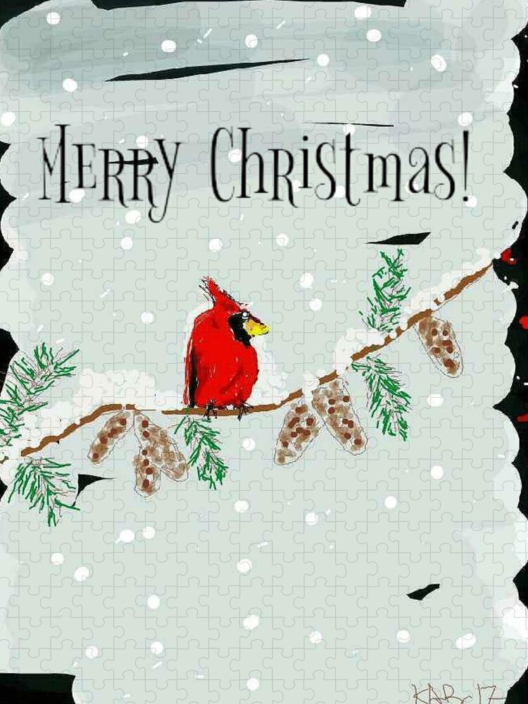 Cardinal Jigsaw Puzzle featuring the digital art Merry Christmas Cardinal by Kathy Barney