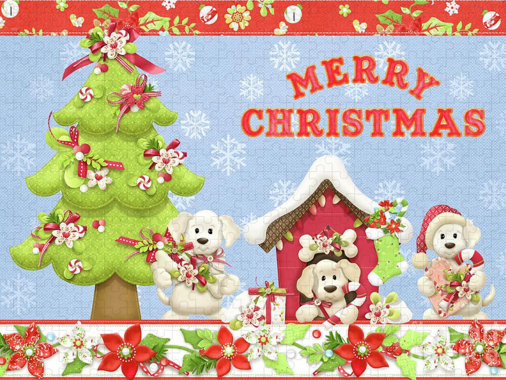 Merry Christmas Jigsaw Puzzle featuring the digital art Merry Christmas Dog Lovers by Olga Hamilton