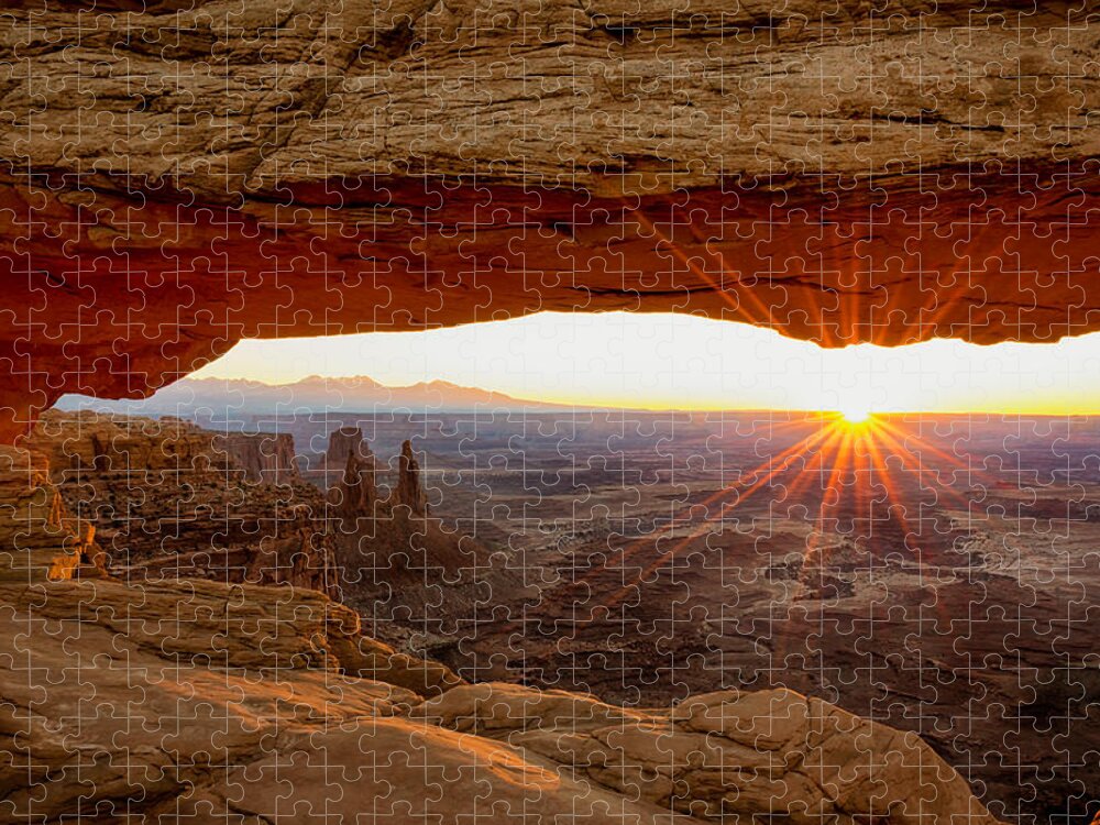 Mesa Arch Sunrise Canyonlands National Park Moab Utah Jigsaw Puzzle featuring the photograph Mesa Arch Sunrise - Canyonlands National Park - Moab Utah by Brian Harig