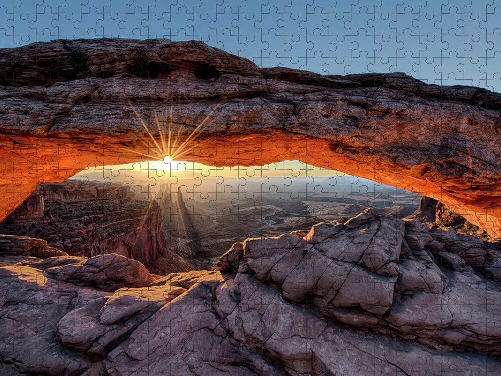Olenaart Jigsaw Puzzle featuring the photograph Mesa Arch Sunburst Moab Utah by O Lena