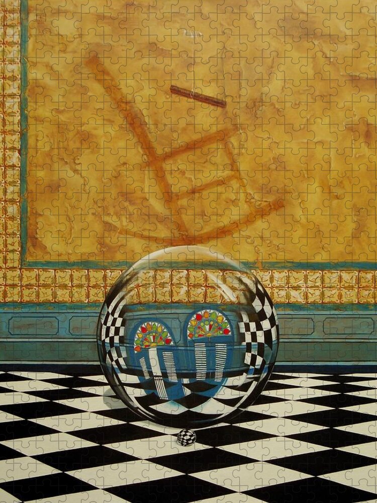 Spheres Jigsaw Puzzle featuring the painting Mesiendonos Eternamente -Diptych left side- by Roger Calle