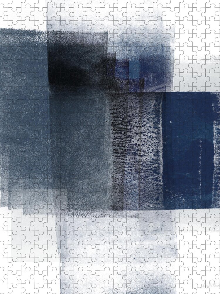 Blue Jigsaw Puzzle featuring the mixed media Mestro 2- Abstract Art by Linda Woods by Linda Woods