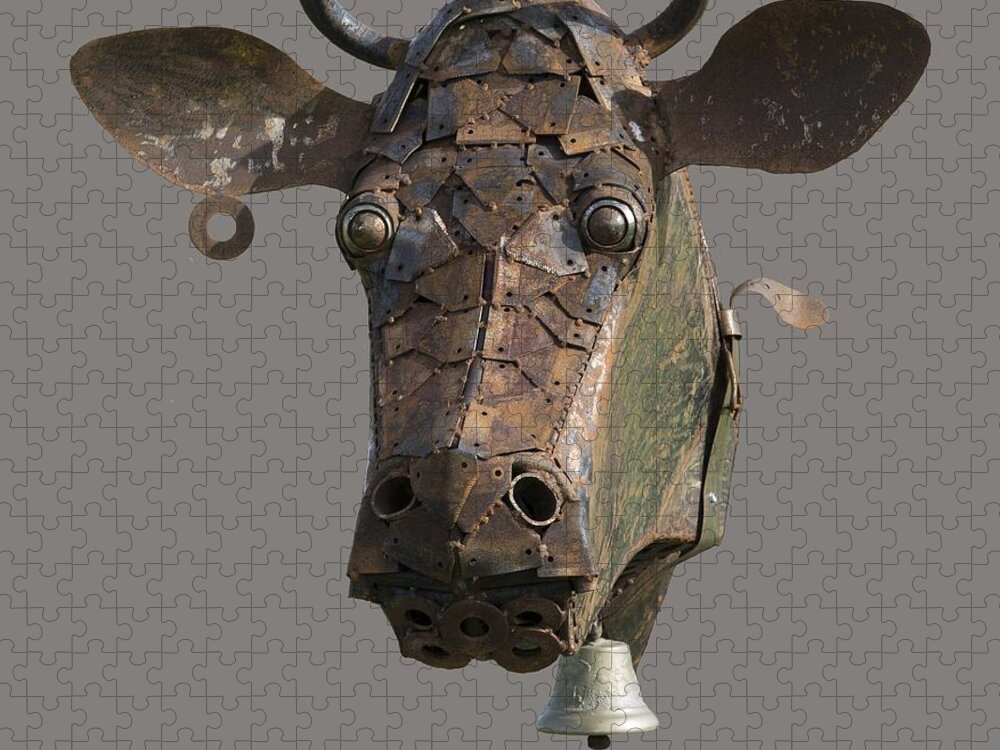 metal Art Jigsaw Puzzle featuring the photograph Metal Art Cow II by Paul DeRocker