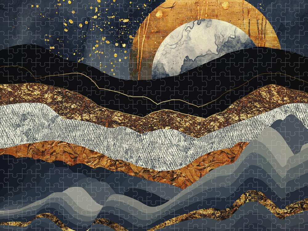 Metallic Jigsaw Puzzle featuring the digital art Metallic Mountains by Katherine Smit