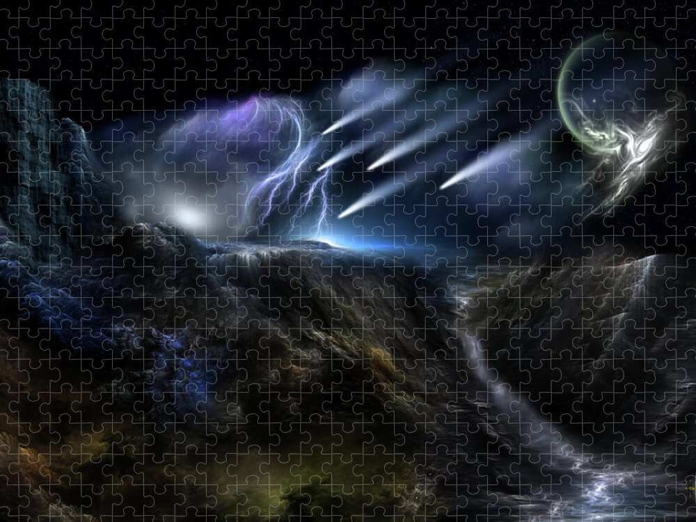 Meteorologist Jigsaw Puzzle featuring the digital art Meteors Fractal Art Composition by Rolando Burbon