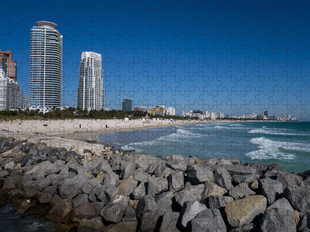 Miami Jigsaw Puzzle featuring the photograph Miami Florida Skyline Miami Beach Rock Wall by Toby McGuire