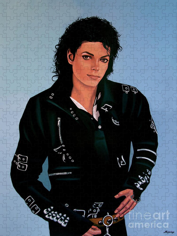 Michael Jackson Puzzle featuring the painting Michael Jackson Bad by Paul Meijering