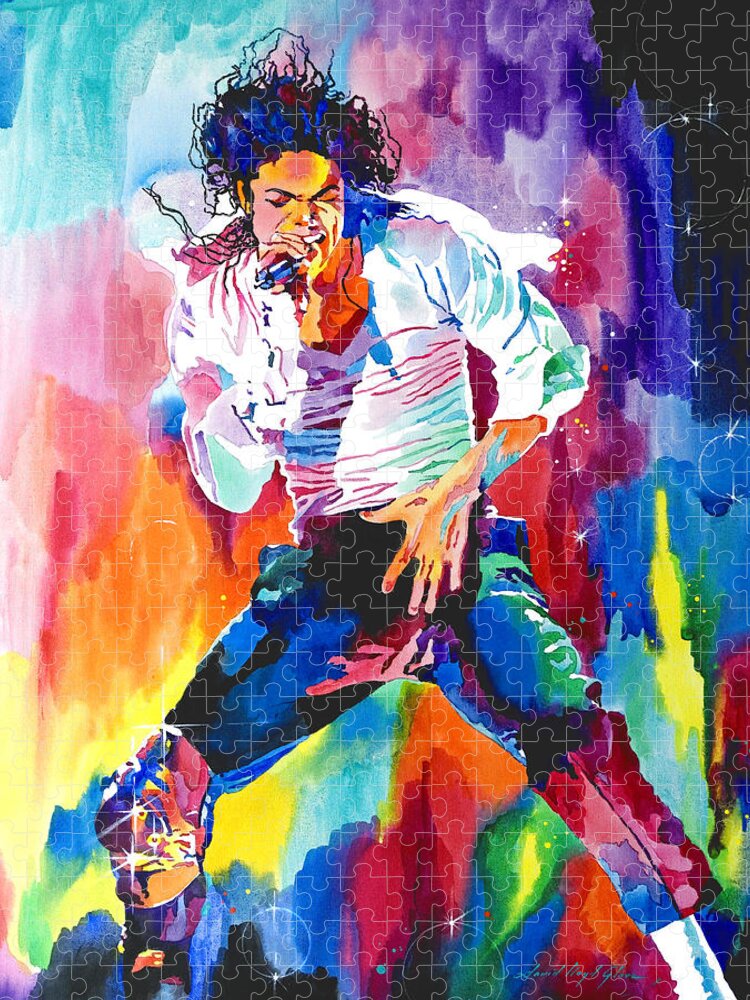 Michael Jackson Jigsaw Puzzle featuring the painting Michael Jackson Wind by David Lloyd Glover