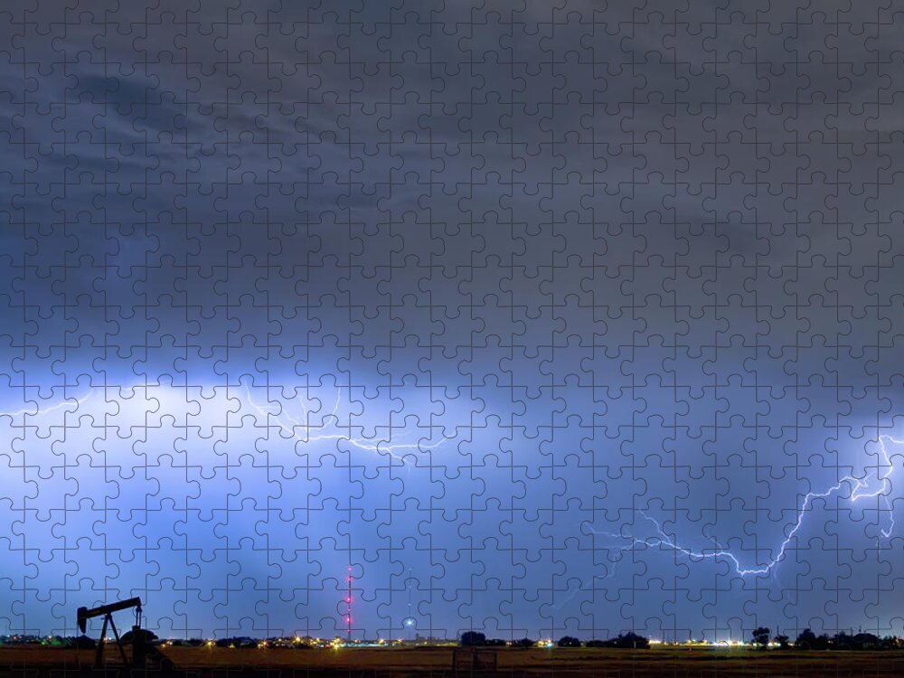 Thunderstorm Jigsaw Puzzle featuring the photograph Michelangelo Lightning Strikes Oil by James BO Insogna