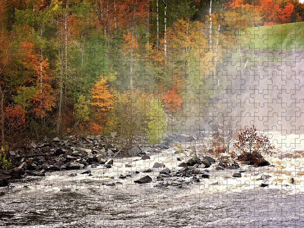 Michigamme Falls Autumn Colors Large Wall Art Jigsaw Puzzle featuring the photograph Michigamme Falls Autumn Colors by Gwen Gibson