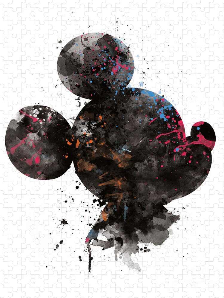 Mickey Mouse Jigsaw Puzzle featuring the mixed media Mickey Mouse by Monn Print