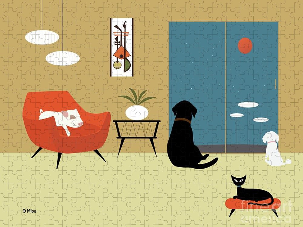 Mid Century Modern Jigsaw Puzzle featuring the digital art Mid Century Animals by Donna Mibus