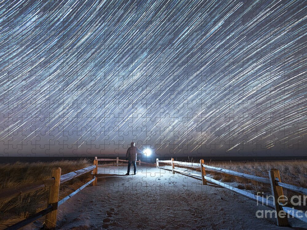 Milky Way Jigsaw Puzzle featuring the photograph Midnight Explorer under the Star Trails by Michael Ver Sprill