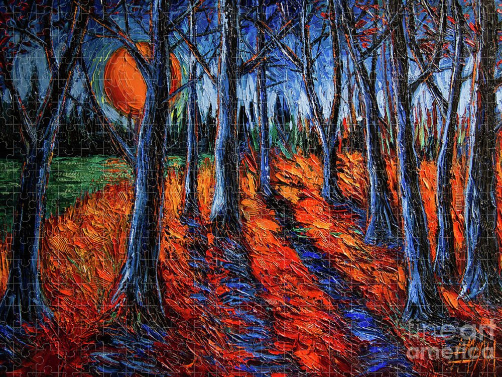 Midnight Sun Wood Jigsaw Puzzle featuring the painting Midnight Sun Wood 1 by Mona Edulesco