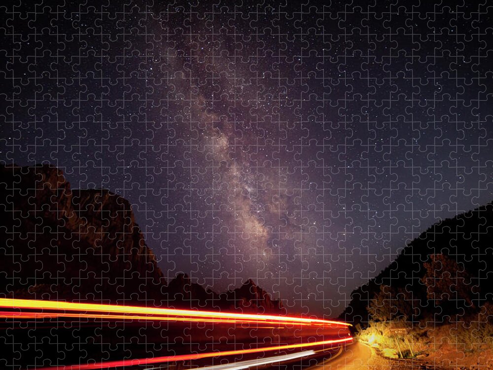 Night Jigsaw Puzzle featuring the photograph Milkyway over the Higway by David Watkins