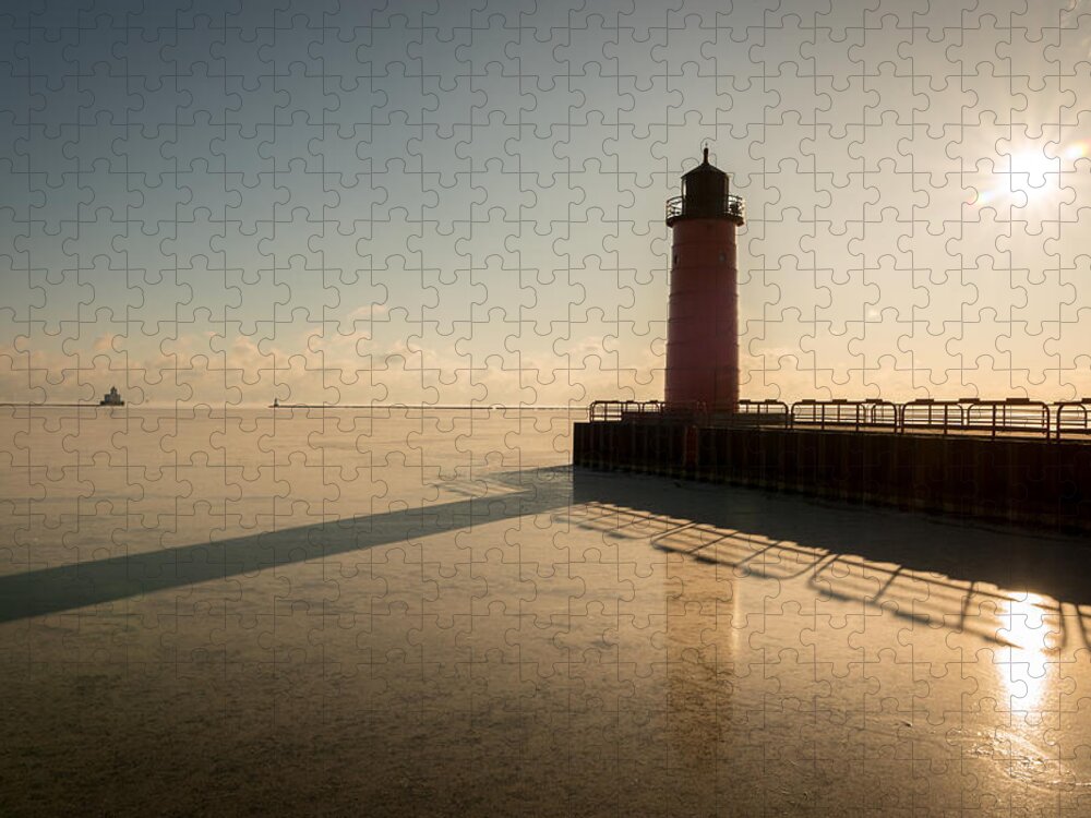 Milwaukee Jigsaw Puzzle featuring the photograph Milwaukee Frozen Lighhtouse by James Meyer